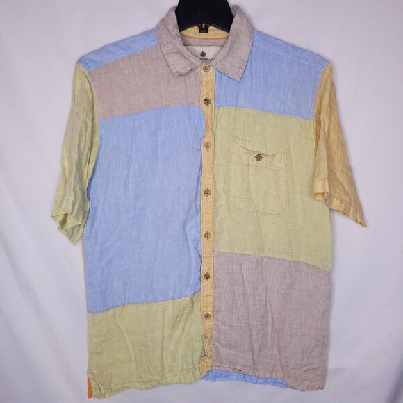 The Territory Ahead Other - The Territory Ahead Linen Shirt Mens Large Multi Color Patchwork